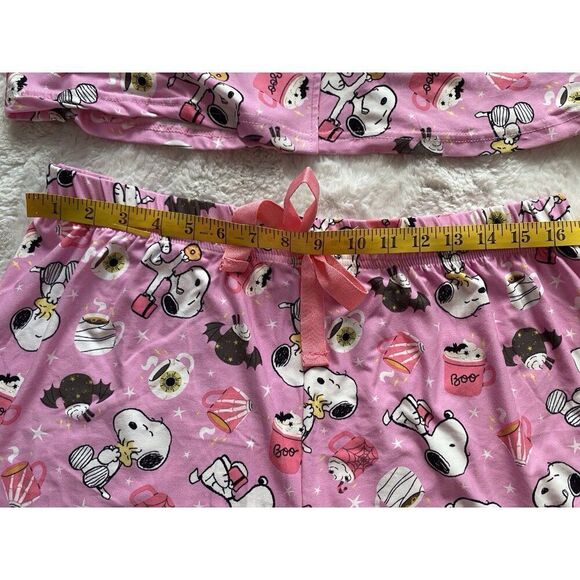 2pc Halloween Snoopy Pajama PJ Set Shorts Women’s Sz XL Hot Cocoa Bats Pink NEW - Picture 8 of 15